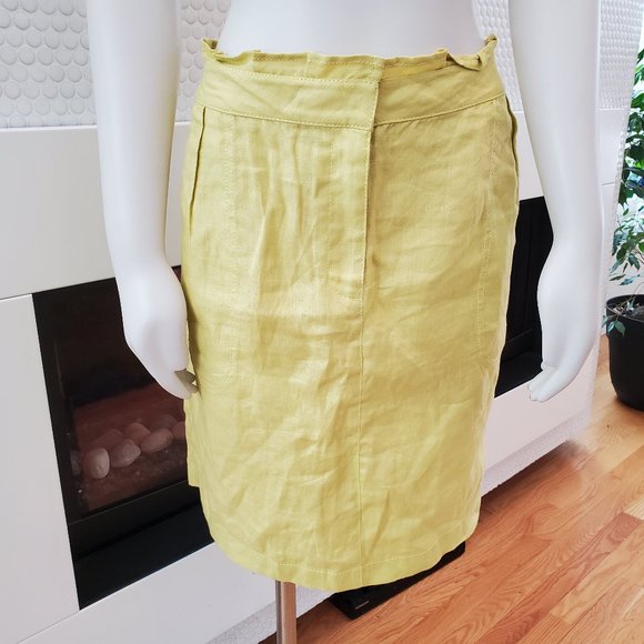 J. Crew Dresses & Skirts - NWT J Crew yellow linen Pencil Skirt hand pockets Size 14 Ruffle Waist